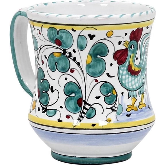 Handcrafted Ceramic Deruta Green Rooster Mug