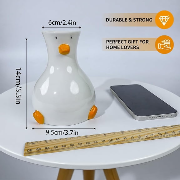 Handcrafted Ceramic Duck Vase - White Modern Flower Vase with Unique Duck Design - Round Aesthetic Table Decor - Funky and Trendy Art Vase