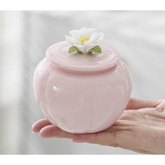 Handcrafted Ceramic Lotus Blossom Tea Jar with Airtight Lid Flower Storage Container for Loose Leaf Tea, Coffee, Sugar, and Dry Goods