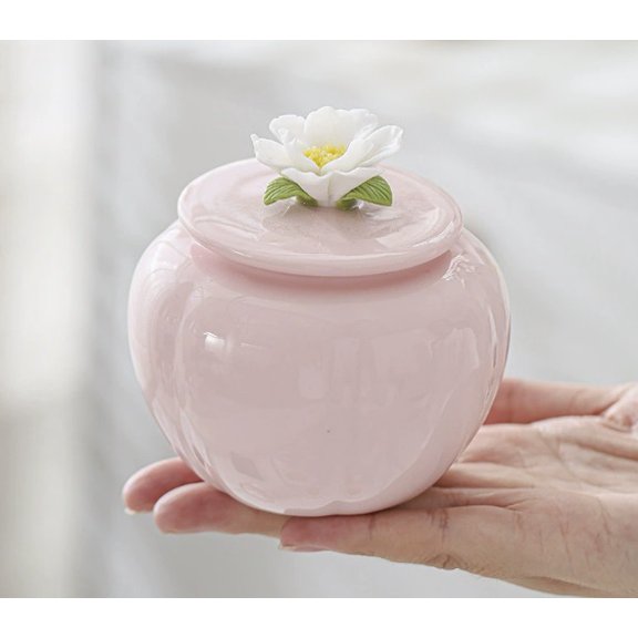 Handcrafted Ceramic Lotus Blossom Tea Jar with Airtight Sealing Lid Flower Storage Container for Loose Leaf Tea, Coffee, Sugar, and Dry Goods