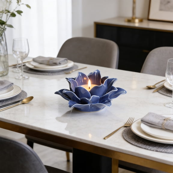 Handcrafted Ceramic Lotus Flower Tealight Holder, Decorative Candle Holder for Home & Dinner Decor