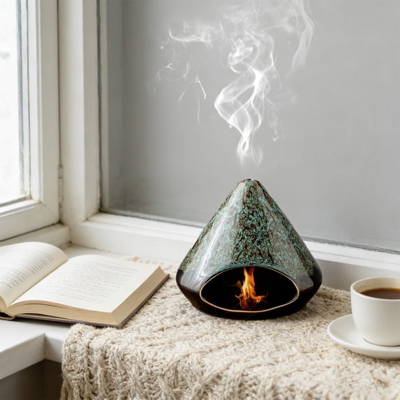 Handcrafted Ceramic Palo Incense Censer with Ash Catcher and Chimney – Wood Stick & Cone Holder, Home Decor, Perfect for Aromatherapy, Gifts Blue