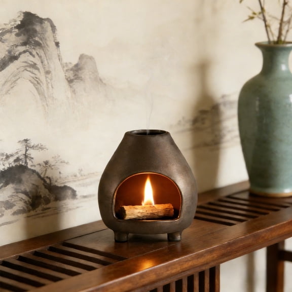 Handcrafted Ceramic Palo Santo Incense Censer Ash Catcher with Chimney, Home Decor for Wood Sticks and Incense Cones, Boho Style Burner for Room Meditation
