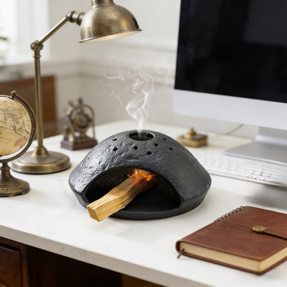 Handcrafted Ceramic Palo Santo Incense Censer with Chimney and Ash Catcher for Wood Sticks and Cones, Home and Meditation Decor