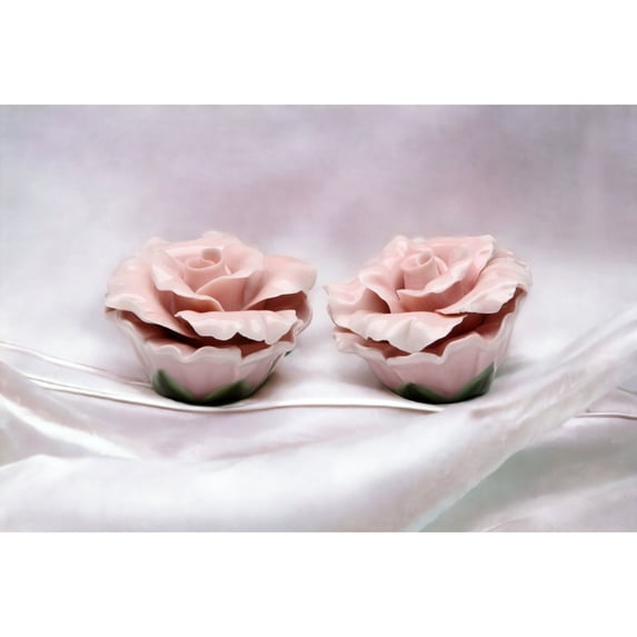 Handcrafted Ceramic Pink Rose Salt and Pepper Shakers 2.5in Elegant