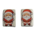 thumbnail image 1 of Handcrafted Ceramic Post Earrings with Santa on white rectangles, 1 of 4