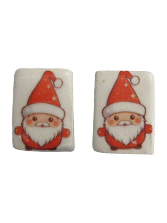 Handcrafted Ceramic Post Earrings with Santa's Face on white rectangles