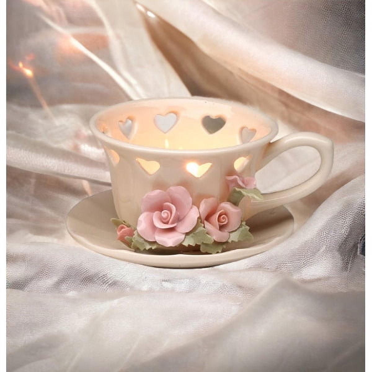 Handcrafted Ceramic Rose Cup Tealight Candle Holder 3 inch Wedding Favor Gift