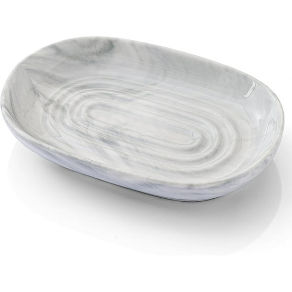 Handcrafted Ceramic Soap Dish: Decorative Soap Holder with Unique Marble Textures, Bar Soap Holder for Shower, Bathroom, Kitchen, Tubs, Sink, Hotels, Counters (Gray)