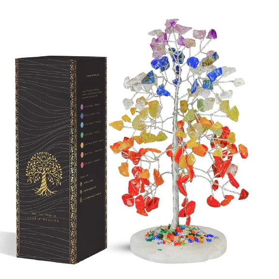 Handcrafted Chakra Crystal Tree With 7 Chakra Stones, Home Office Decor, Reiki Healing Gift For Women Birthday