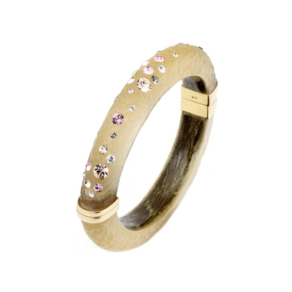 Handcrafted Champagne Gold Lucite Hinged Bangle with Colorful Confetti Crystals
