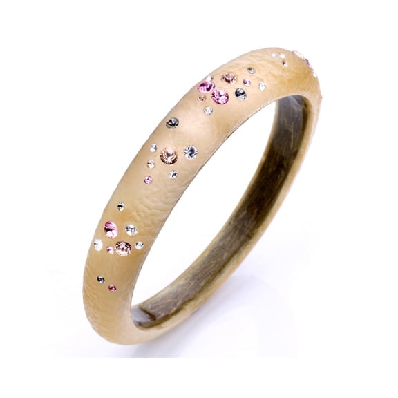 Handcrafted Champagne Gold Lucite Slip On Bangle with Colorful Confetti Crystals