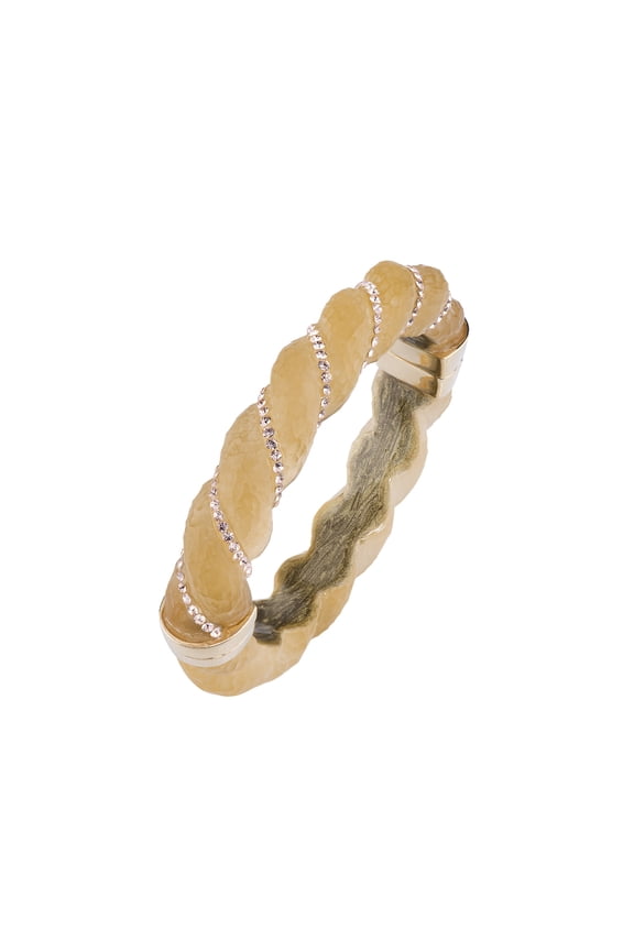 Handcrafted Champagne Gold Lucite Twisted Bangle with Crystals