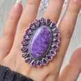 thumbnail image 1 of Handcrafted Charoite And Amethyst Statement Ring. made In 925 Sterling Silver. Boho Ring, Two Stone Ring, Boho Jewelry, Gift For Her,....., 1 of 4