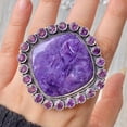 thumbnail image 1 of Handcrafted Charoite And Amethyst Statement Ring. made In 925 Sterling Silver. Boho Ring, Two Stone Ring, Boho Jewelry, Gift For Her,....., 1 of 4