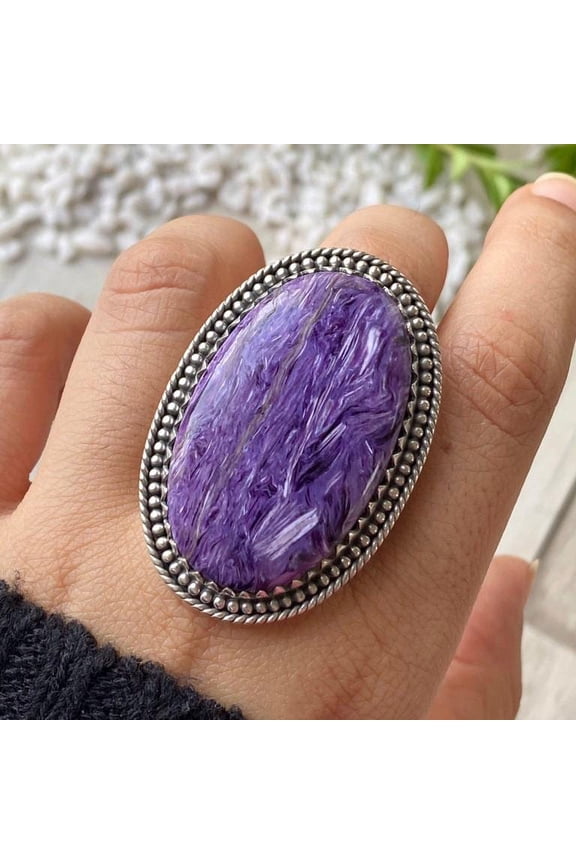 Handcrafted Charoite Gemstone Ring, Statement Ring. made In 925 Sterling Silver. Boho Ring, Stone Ring, Boho Jewelry, Gift For Her,.....