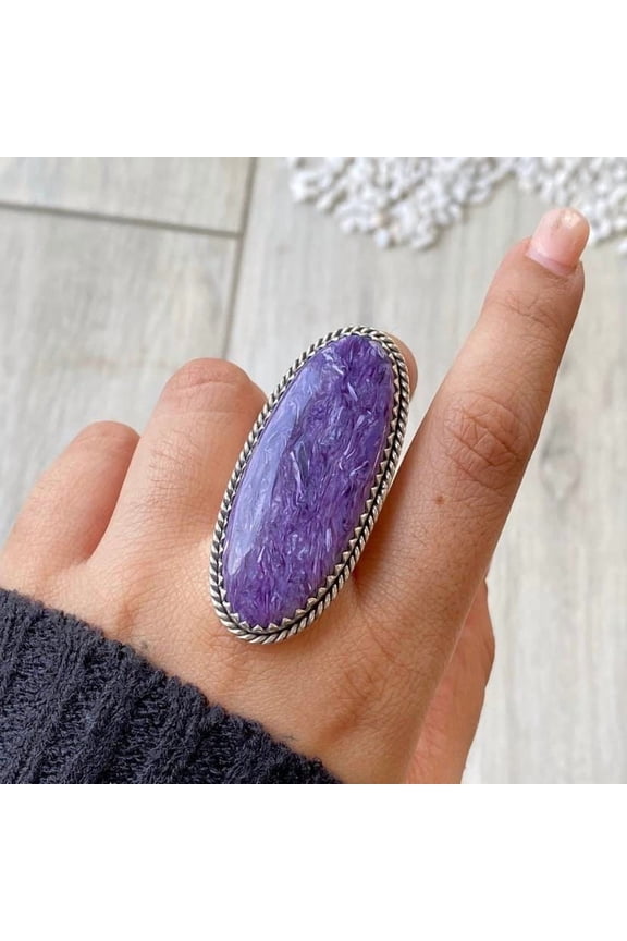 Handcrafted Charoite Gemstone Ring, Statement Ring. made In 925 Sterling Silver. Boho Ring, Stone Ring, Boho Jewelry, Gift For Her,.....