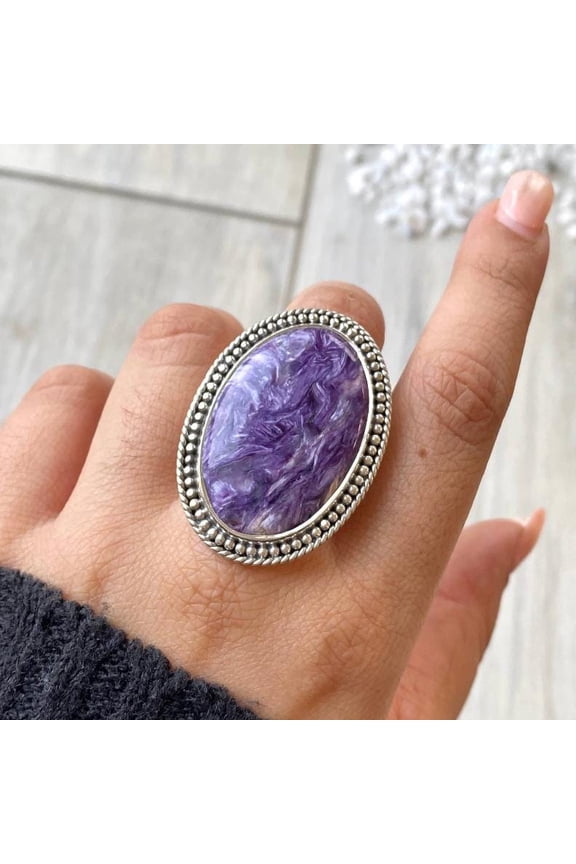 Handcrafted Charoite Gemstone Ring, Statement Ring. made In 925 Sterling Silver. Boho Ring, Stone Ring, Boho Jewelry, Gift For Her,.....