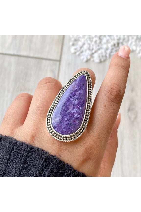 Handcrafted Charoite Gemstone Ring, Statement Ring. made In 925 Sterling Silver. Boho Ring, Stone Ring, Boho Jewelry, Gift For Her,.....