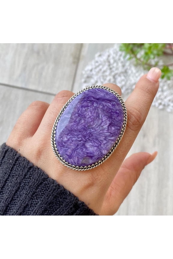 Handcrafted Charoite Gemstone Ring, Statement Ring, made In 925 Sterling Silver Ring, Boho Ring, Stone Ring, Boho Jewelry, Gift For Her,...