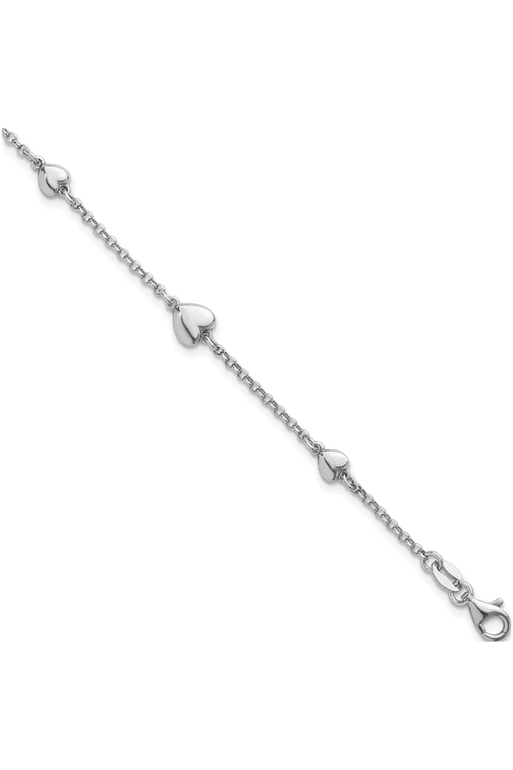 Handcrafted Chic Glamorous Sterling Silver Rhodium-plated Polished Five Puffed Hearts 7 inch with 1 inch Extender Bracelet Sleek Sculptural Exquisite