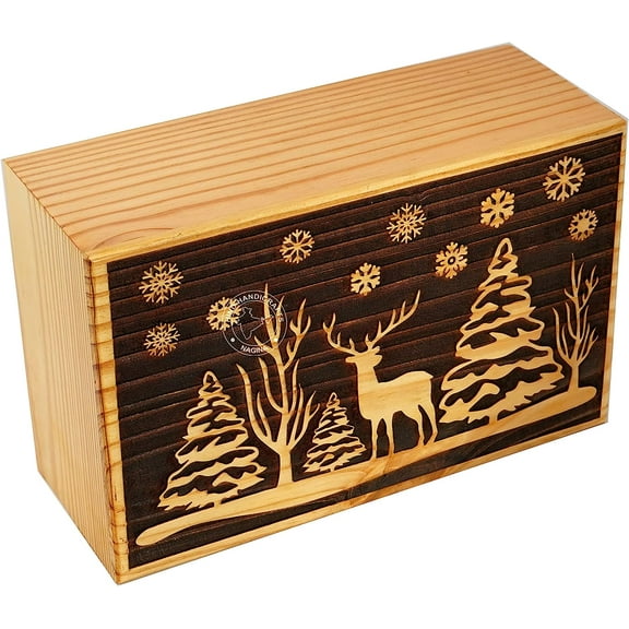 Handcrafted Christmas Tree of Life Wooden Cremation Urns for Human Ashes Adult Large - Funeral Urn Box - Burial Urns for Columbarium (250 LB - Pinewood, Deer)