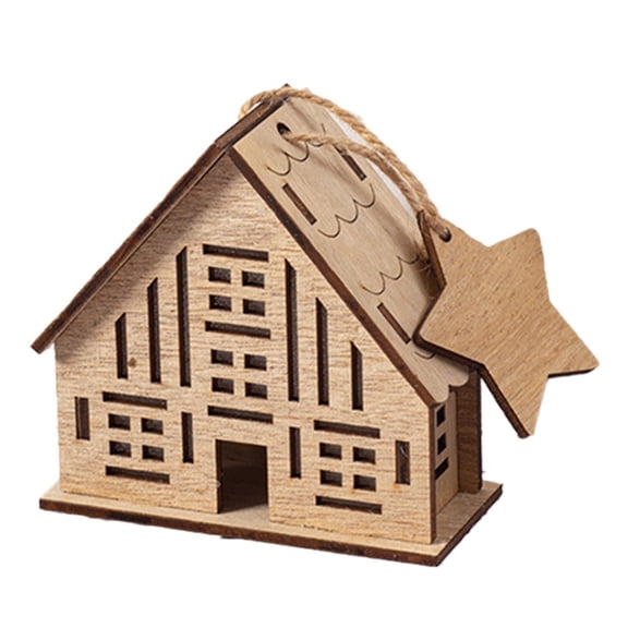 Handcrafted Christmas Wooden Log Cabin Ornaments With Glowing Feature Wooden House Building Figurine Landscape Scandinavian