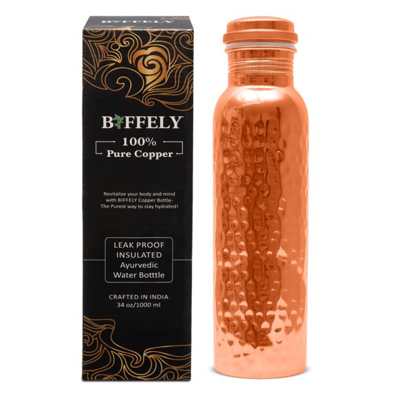 Handcrafted Copper Water Bottle 34oz Leak-Proof Non-Insulated for Sport & Daily Use