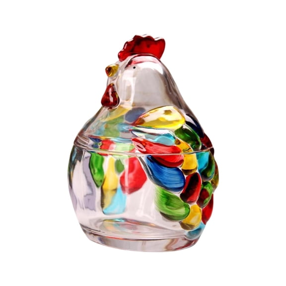 Handcrafted Cottages Stained Glass Rooster Shape Candy Jar - Versatile Glass Storage Bowl with Sealed Lid for Dried Fruits, Snacks, and Decorative Home Accent,Multicolor