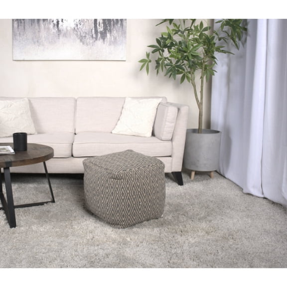 Handcrafted Cotton Pouf In Grey And Brown - 15" Square 250lb Load Capacity Delicate Diamond Pattern Spot Clean Required Hand-loomed Pouf, Dark & Merged 15x15x15 Subtle Revelation Suggested