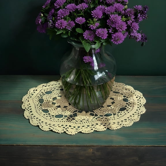 Handcrafted Cotton Table Runner - Country Style Hollow-Out Weave Lace Crochet Tablecloth, Elegant Dresser Cover, Perfect for Rustic Farmhouse Decor, 11.81" x 19.69"