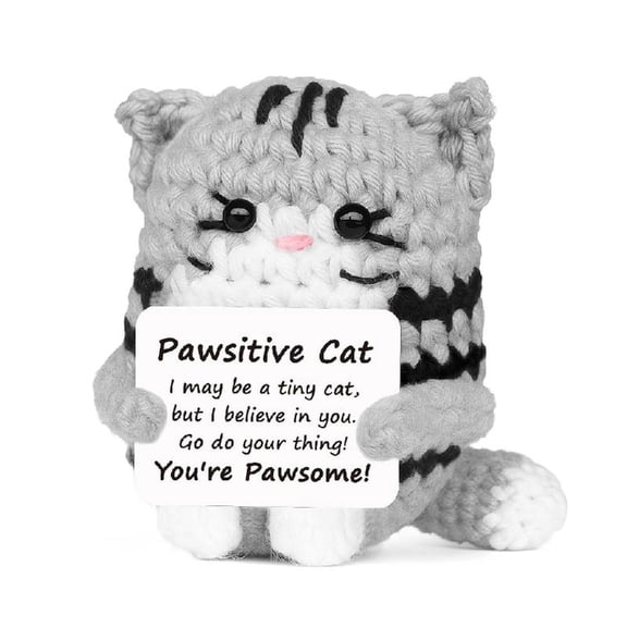 Handcrafted Crochet Cats Toy with Positive Affirmation Card for Office Decor and Gifts