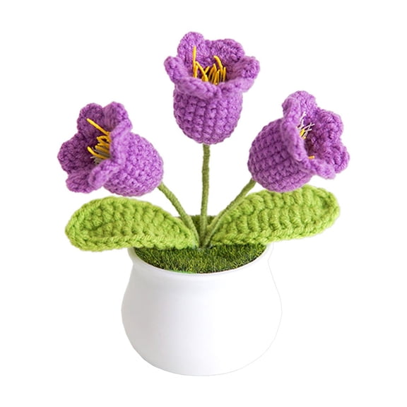 Handcrafted Crochet Flower Potted Decor - Artificial Woven Flowers for Home, Office & Car, Maintenance-Free, Elegant Gift Solution