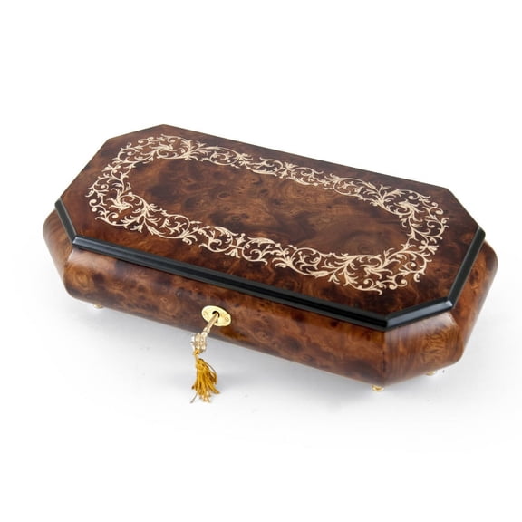 Handcrafted Cut-Corner Music Box With Arabesque Wood Inlay Design - Winnie the Pooh