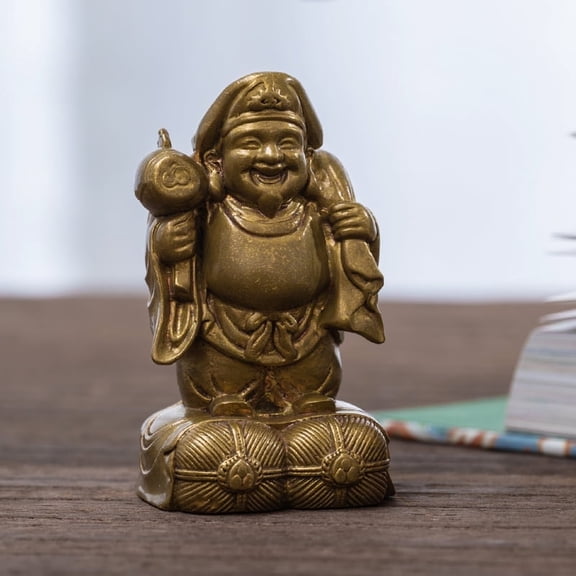 Handcrafted Daikokuten Statue Vintage Brass 2.36in Wealth & Prosperity Unique Gift for Home Office Desk
