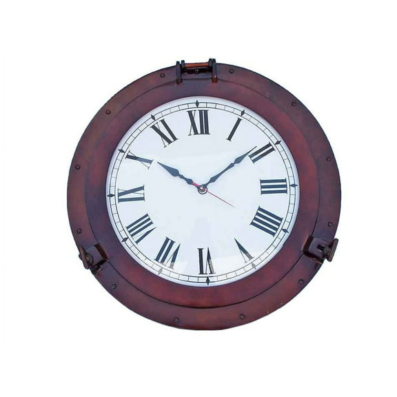 Handcrafted Decor WC-1449-24-AC Antique Copper Decorative Ship Porthole Clock, 24 in.