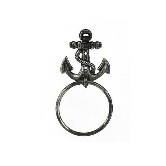 Handcrafted Decor K-0102-silver Antique Silver Cast Iron Anchor Towel Holder- 8.5 in.