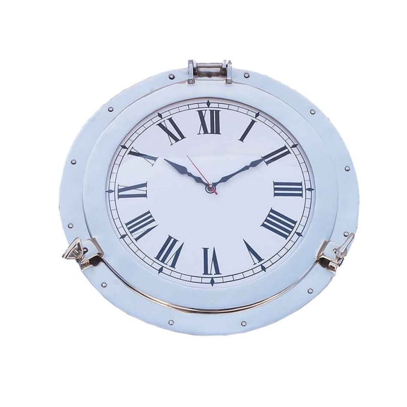 Handcrafted Decor  Chrome Decorative Ship Porthole Clock- Chrome - 24 in.