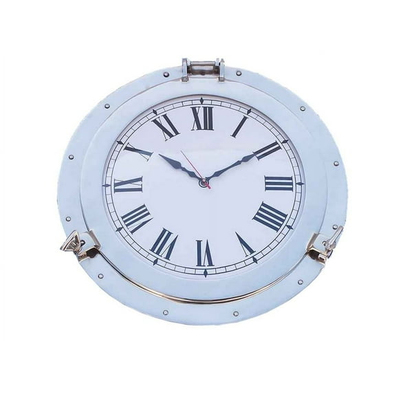 Handcrafted Decor Chrome Decorative Ship Porthole Clock- Chrome - 24 in.