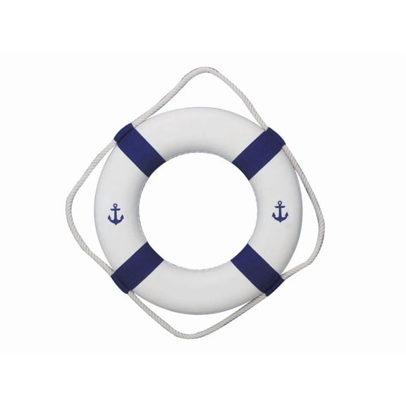 Handcrafted Decor New-Blue-Lifering-15-Anchor Classic White Decorative Anchor Lifering with Blue Bands, 15 in.