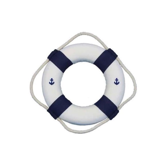 Handcrafted Decor 6 Blue New Anchor Lifering Classic White Decorative Anchor Lifering with Blue Bands- 6 in.