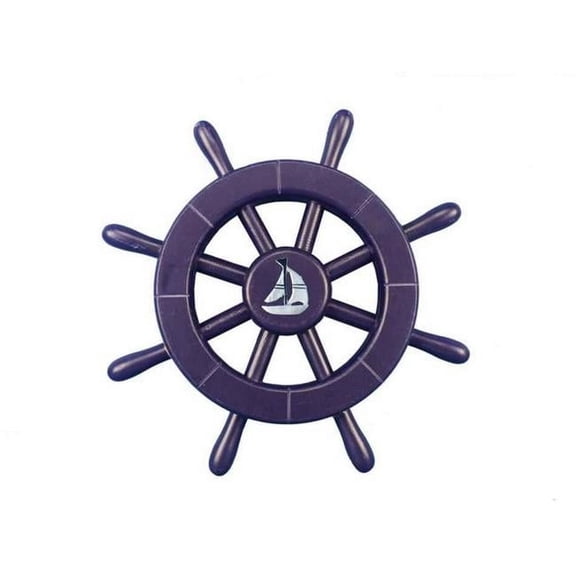 Handcrafted Decor new-dark-blue-sw-12-sailboat Dark Blue Decorative Ship Wheel with Sailboat- 12 in.