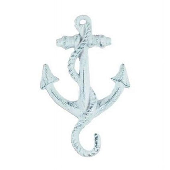 Handcrafted Decor K-652-dark blue Dark Blue Whitewashed Cast Iron Anchor Hook- 5 in.