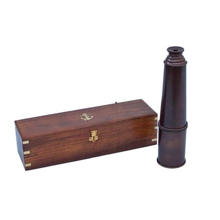 Handcrafted Decor FT-0214-BZ Deluxe Class Hampton Collection Bronze Spyglass with Rosewood Box, 36 in.