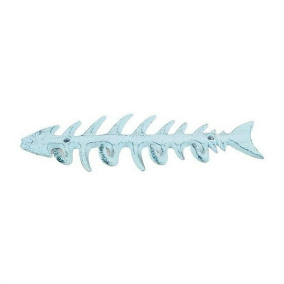 Handcrafted Decor K-0407-dark blue Dark Blue Whitewashed Cast Iron Fish Bone Key Rack- 8 in.
