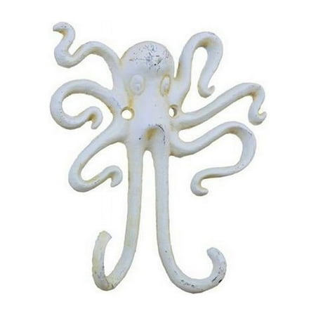 Handcrafted Decor K-0878-AW Antique White Cast Iron Decorative Wall Mounted Octopus Hooks, 6 in.