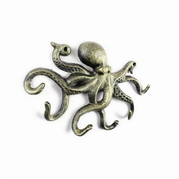 Handcrafted Decor K-0942-gold Antique Gold Cast Iron Octopus Hook- 11 in.