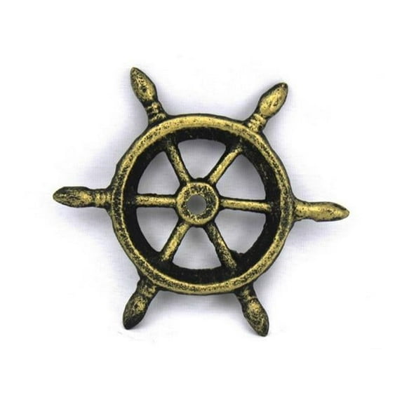Handcrafted Decor Antique Gold Cast Iron Ship Wheel Decorative Paperweight- - 4 in.