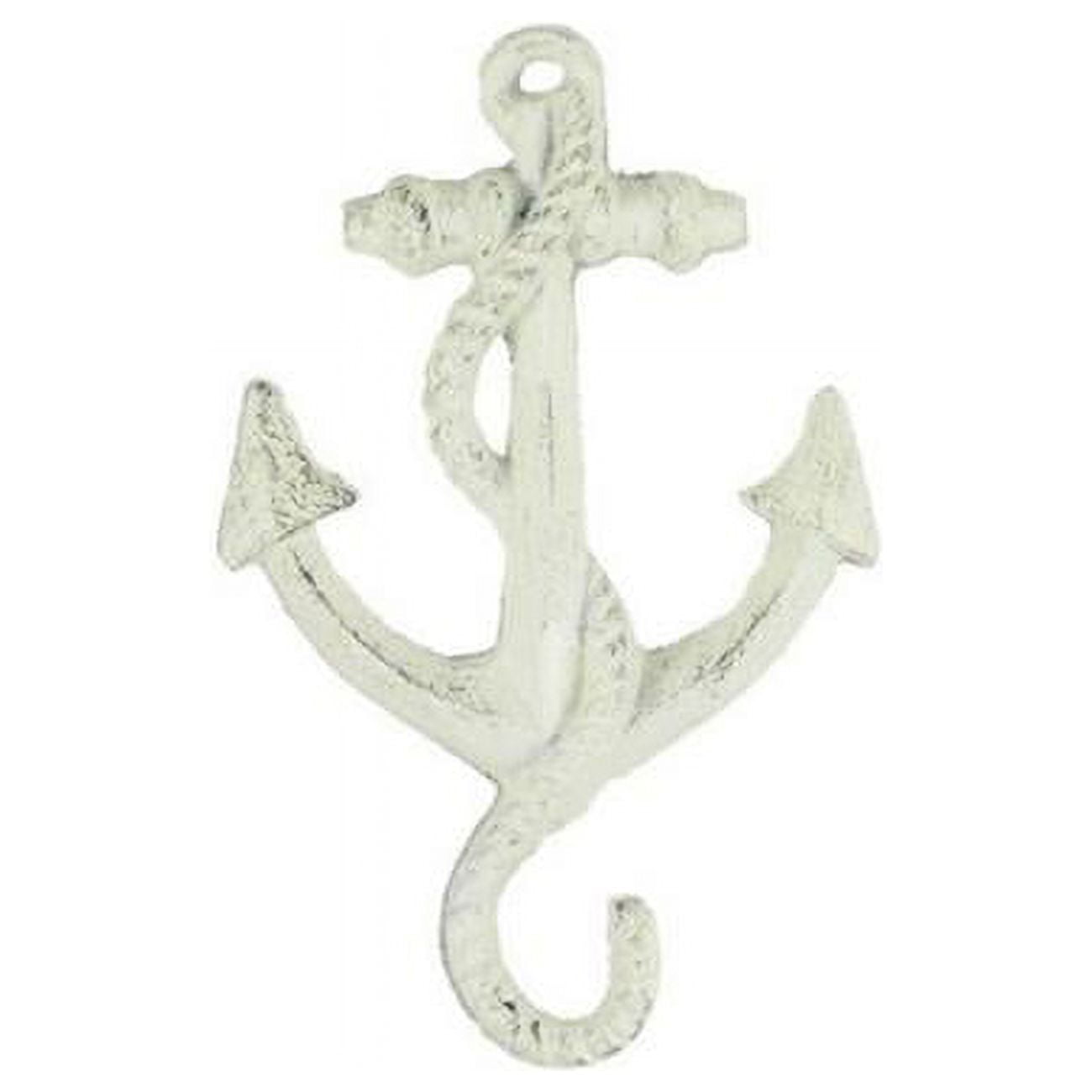 Handcrafted Decor K652W Whitewashed Cast Iron Anchor Hook 5 in