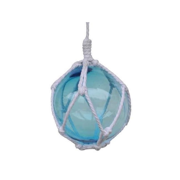 Handcrafted Decor 6 Light Blue Glass - NEW Light Blue Japanese Glass Ball Fishing Float with White Netting Decoration- 6 in.